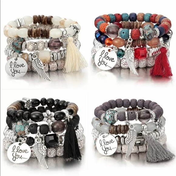 SET/4 Beaded Boho Hippie Bracelets Fashion Love - Picture 9 of 11